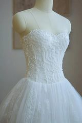Noble strapless lace decal sheer off shoulder and floor length floor mopping wedding dress