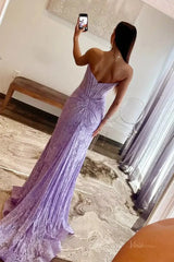Strapless Lace Mermaid Prom Dress 2025 with Slit & Boned Bodice – FD5019