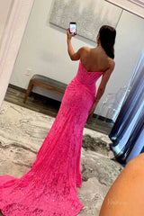 Strapless Lace Mermaid Prom Dress 2025 with Slit & Boned Bodice – FD5019