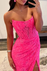 Strapless Lace Mermaid Prom Dress 2025 with Slit & Boned Bodice – FD5019