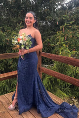 Strapless Lace Mermaid Prom Dress 2025 with Slit & Boned Bodice – FD5019