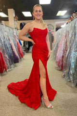 Strapless Lace Mermaid Prom Dress 2025 with Slit & Boned Bodice – FD5019