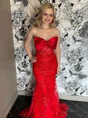 Strapless Lace Mermaid Prom Dresses 2025 with Bow – FD5059