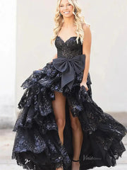 Strapless Lace Tiered Prom Dresses with Slit Sweetheart Neck Bow Tie Formal Dresses - FD3636f