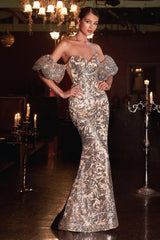 Cinderella Divine J820 Strapless Long Embellished Sexy Prom Dress