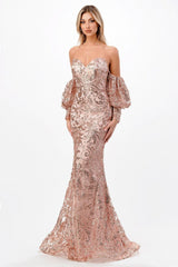 Cinderella Divine J820 Strapless Long Embellished Sexy Prom Dress
