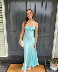 Sheath Spaghetti Straps Long Prom Dresses Wed Party Dress