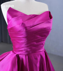 Strapless Magenta Satin Formal Dresses Ruffle Ball Gown Corset Back 231019