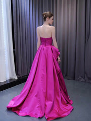 Strapless Magenta Satin Formal Dresses Ruffle Ball Gown Corset Back 231019