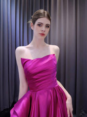 Strapless Magenta Satin Formal Dresses Ruffle Ball Gown Corset Back 231019