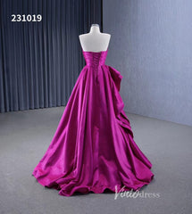 Strapless Magenta Satin Formal Dresses Ruffle Ball Gown Corset Back 231019