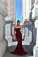 Strapless Mermaid Evening Prom Dress Burgundy Sweetheart Long Dress