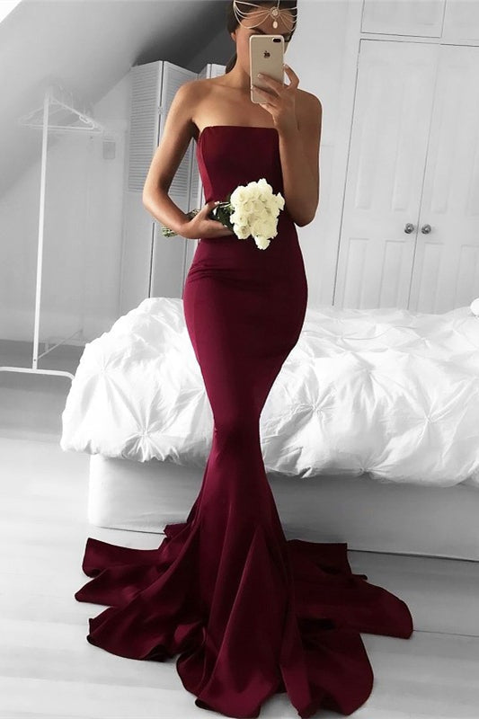 Strapless Mermaid Evening Prom Dress Burgundy Sweetheart Long Dress