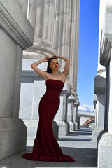 Strapless Mermaid Evening Prom Dress Burgundy Sweetheart Long Dress