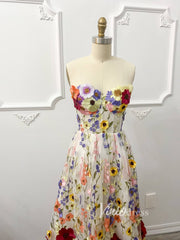 Strapless Multi-Color 3D Flower Prom Dress with Corset Back FD2900D