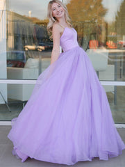 Strapless Open Back Purple Long Prom Dresses, Open Back Lavender Formal Dresses, Lilac Evening Dresses