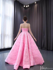 Strapless Pink Ball Gown Prom Dresses Beaded Wedding Gown 241022
