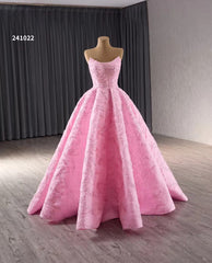Strapless Pink Ball Gown Prom Dresses Beaded Wedding Gown 241022