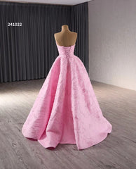 Strapless Pink Ball Gown Prom Dresses Beaded Wedding Gown 241022