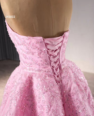 Strapless Pink Ball Gown Prom Dresses Beaded Wedding Gown 241022