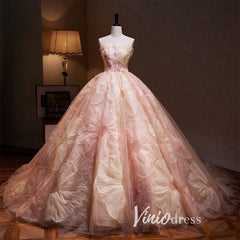 Strapless Pink Flower Ball Gown Wedding Dresses Haute Couture FD3410