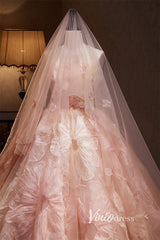 Strapless Pink Flower Ball Gown Wedding Dresses Haute Couture FD3410