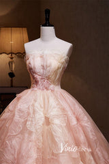 Strapless Pink Flower Ball Gown Wedding Dresses Haute Couture FD3410