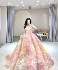 Strapless Pink Flower Ball Gown Wedding Dresses Haute Couture FD3410