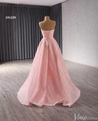 Strapless Pink Prom Dresses Beaded Evening Gowns Corset Back 241109
