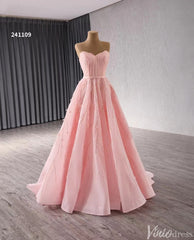 Strapless Pink Prom Dresses Beaded Evening Gowns Corset Back 241109