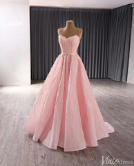 Strapless Pink Prom Dresses Beaded Evening Gowns Corset Back 241109