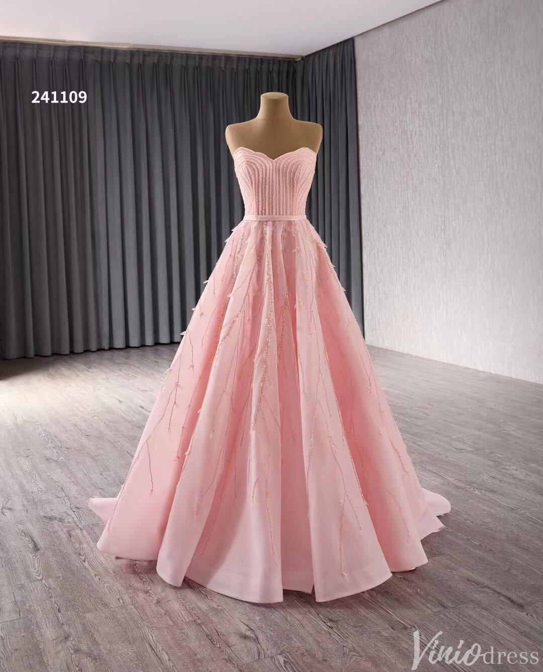 Strapless Pink Prom Dresses Beaded Evening Gowns Corset Back 241109