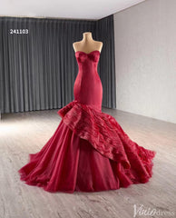 Strapless Red Mermaid Ruffle Wedding Dresses Pageant Prom Gown 241103