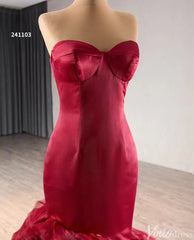 Strapless Red Mermaid Ruffle Wedding Dresses Pageant Prom Gown 241103