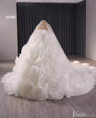 Strapless Ruffle Rosette Flower Balll Gown Wedding Dresses with Veil 241086