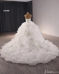 Strapless Ruffle Rosette Flower Balll Gown Wedding Dresses with Veil 241086