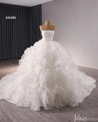 Strapless Ruffle Rosette Flower Balll Gown Wedding Dresses with Veil 241086