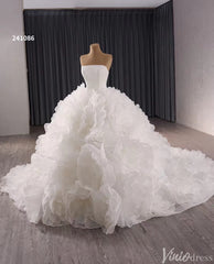 Strapless Ruffle Rosette Flower Balll Gown Wedding Dresses with Veil 241086