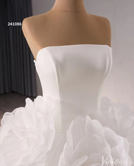 Strapless Ruffle Rosette Flower Balll Gown Wedding Dresses with Veil 241086