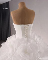 Strapless Ruffle Rosette Flower Balll Gown Wedding Dresses with Veil 241086