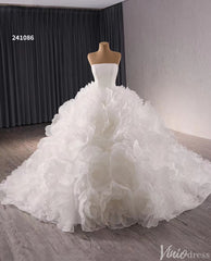 Strapless Ruffle Rosette Flower Balll Gown Wedding Dresses with Veil 241086