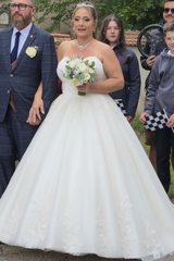 Strapless Satin Ball Gown Wedding Dress Plus Size Sweetheart with Appliques