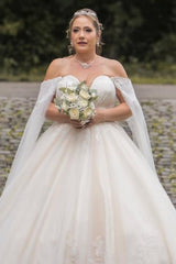 Strapless Satin Ball Gown Wedding Dress Plus Size Sweetheart with Appliques