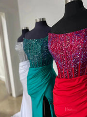 Strapless Satin Mermaid Prom Dress 2025 with Slit & Beaded Boned Bodice  – FD5031