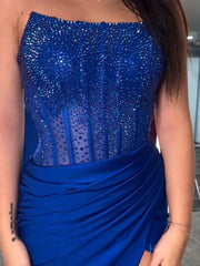 Strapless Satin Mermaid Prom Dress 2025 with Slit & Beaded Boned Bodice  – FD5031
