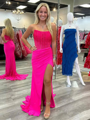 Strapless Satin Mermaid Prom Dress 2025 with Slit & Beaded Boned Bodice  – FD5031