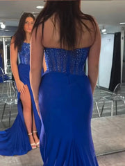 Strapless Satin Mermaid Prom Dress 2025 with Slit & Beaded Boned Bodice  – FD5031