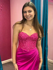 Strapless Satin Mermaid Prom Dresses 2025 with Slit, Sweetheart Neck & Lace Bodice – FD5065