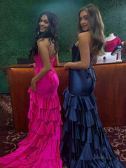 Strapless Satin Mermaid Prom Dresses 2025 with Tiered, Slit & Sweetheart Neck – FD5091