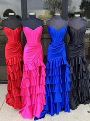 Strapless Satin Mermaid Prom Dresses 2025 with Tiered, Slit & Sweetheart Neck – FD5091